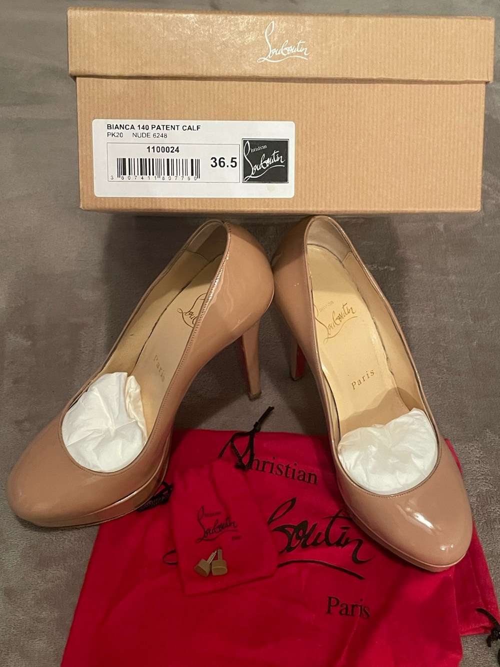 Christian Louboutin Patent Nude Platform Pumps with Red Sole - Picture 3 of 4